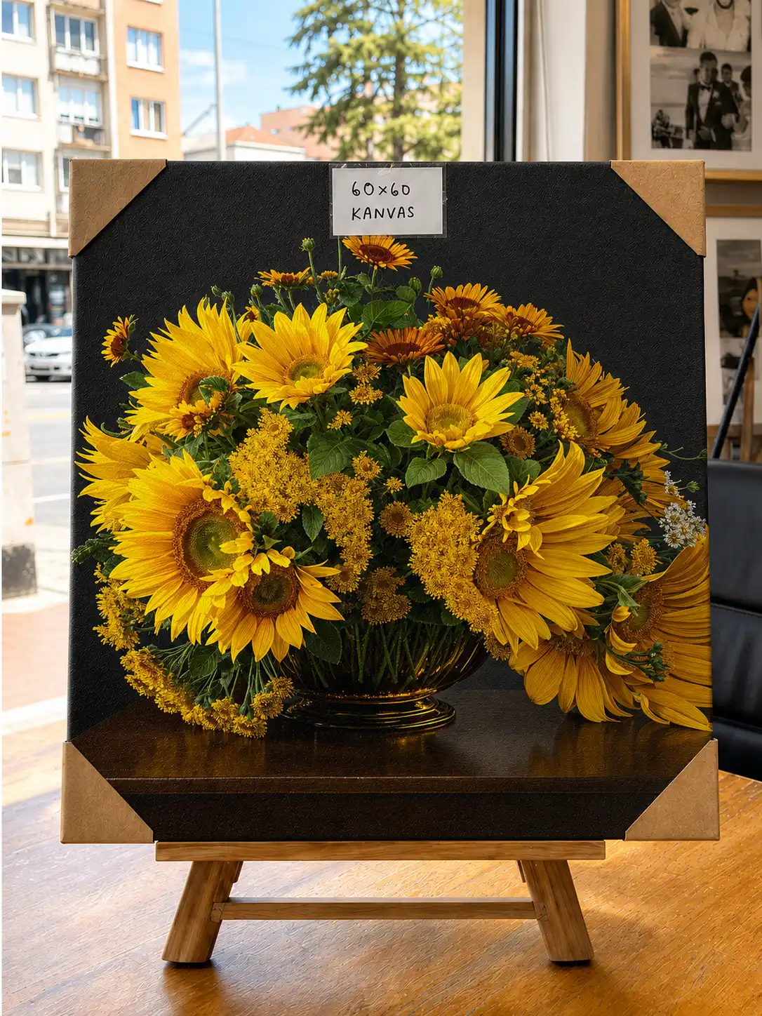 kişiye özel sanat eseri kısık göz ay çiçeği temalı kanvas portre 60x60
